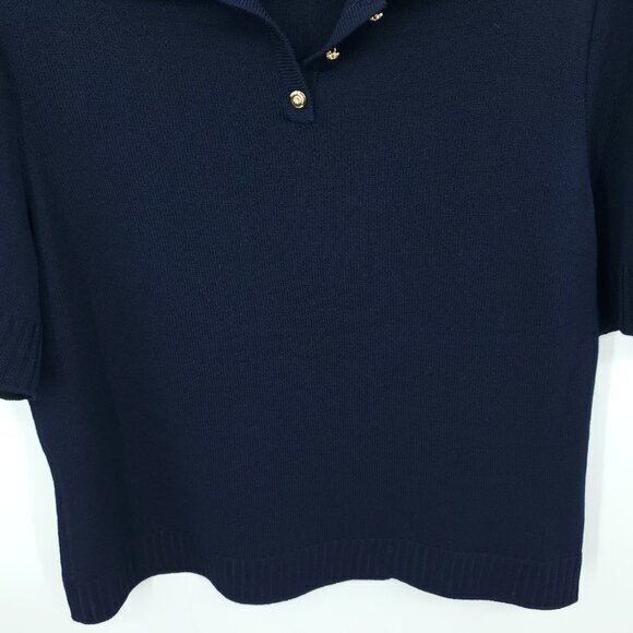 St. John Sport Santana Knit Short Sleeve Embroidered Polo M Navy/Gold Buttons - Picture 8 of 16